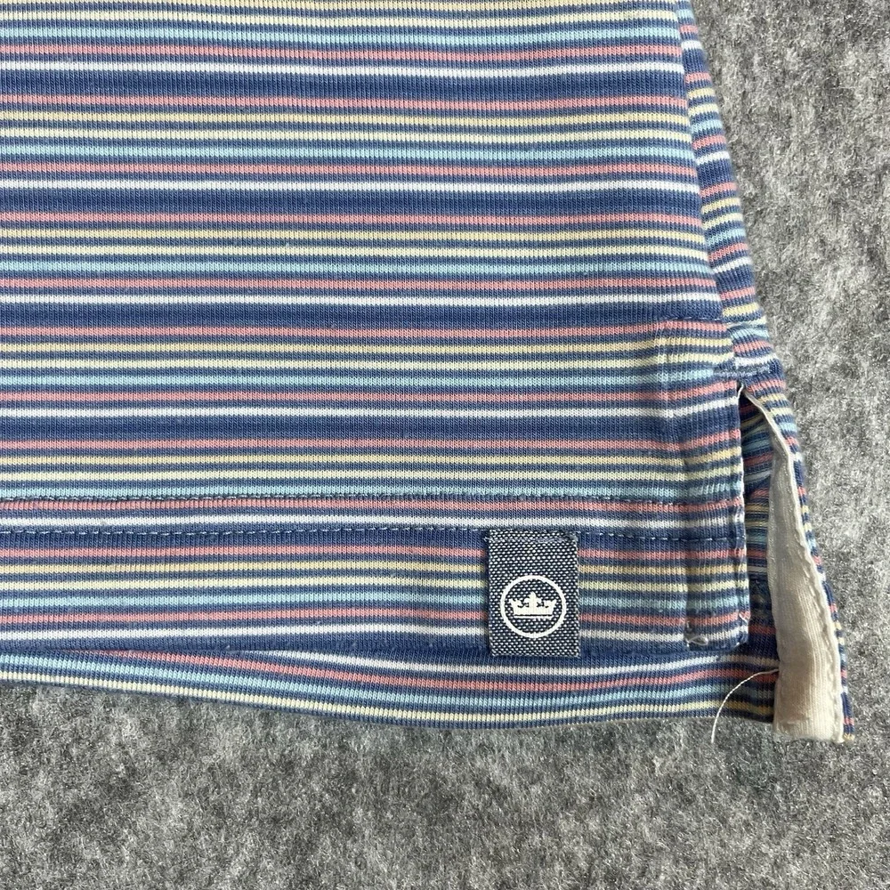 Peter Millar Seaside Polo Shirt Mens M Blue Pink Striped Short Sleeve - Picture 4 of 10